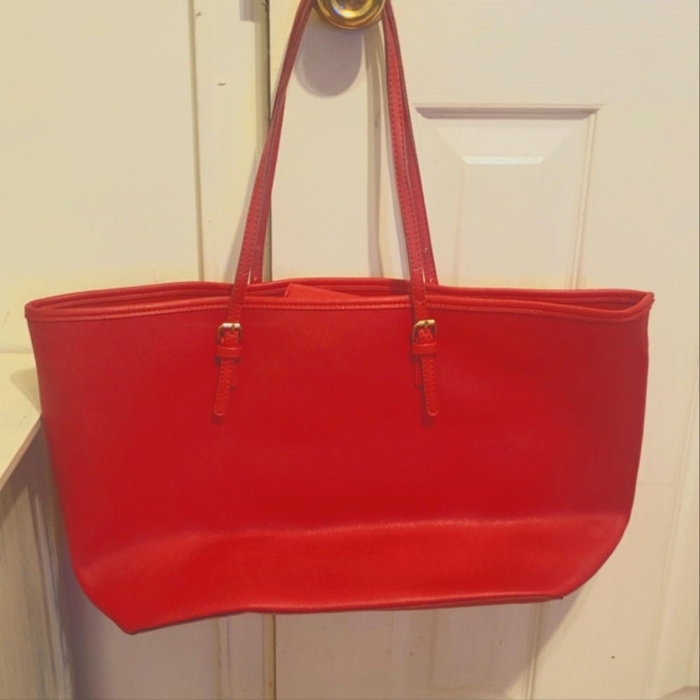 Bright red tote bag